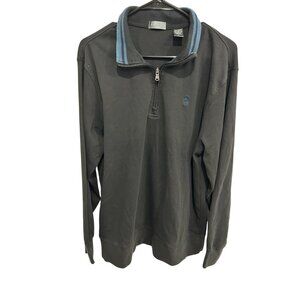 Izod Golf Mens Black Pullover Quarter-Zip Sweatshirt Size L Striped Collar